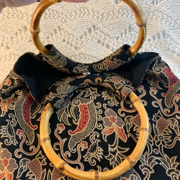 St.John’s Bay Boho Style Bamboo Handle Handbag Dark Floral Print - Picture 3 of 5